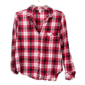 Victorias Secret Flannel Pajama Top Red Plaid Womens Small Long Sleeve Button Up